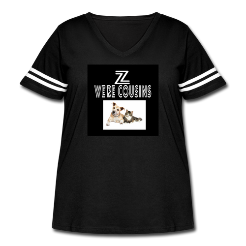 ZOOMI WEARS-WE'RE COUSINS-Women's Curvy Vintage Sport T-Shirt - black/white