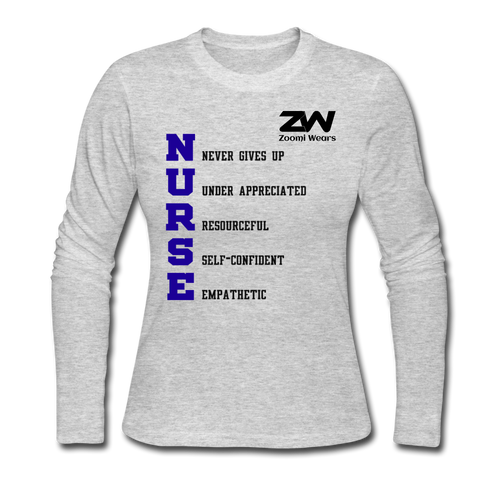 ZOOMI WEARS-NURSE-Women's Long Sleeve Jersey T-Shirt - gray